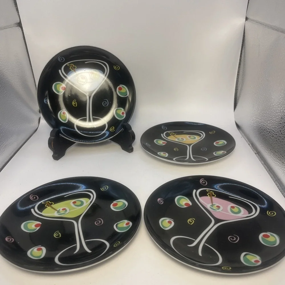 BLACK‎ Martini Canape 4pc Dessert Plate Set  4 INCH